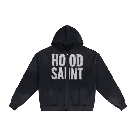 HOOD SAINT Hand-Frayed Sunfade Zip Hoodie